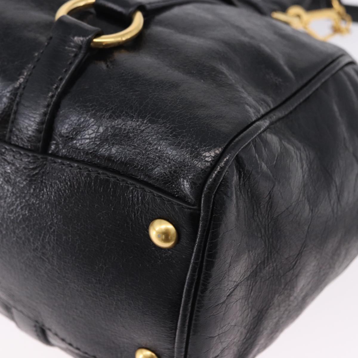 Miu Miu Hand Bag Leather 2way Black Gold Tone Auth ka5386M