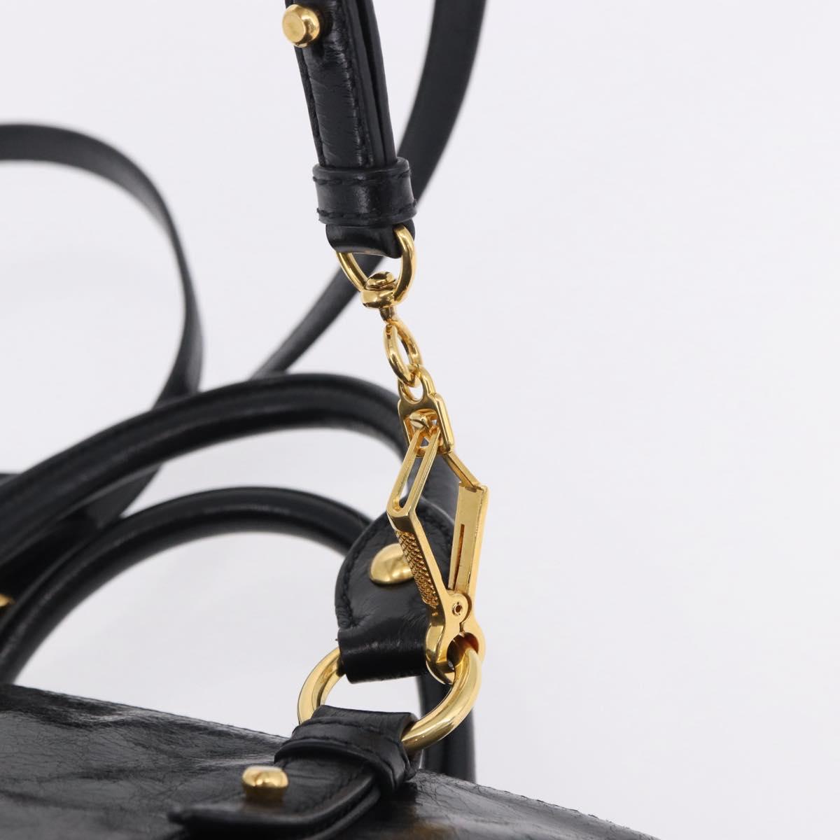 Miu Miu Hand Bag Leather 2way Black Gold Tone Auth ka5386M