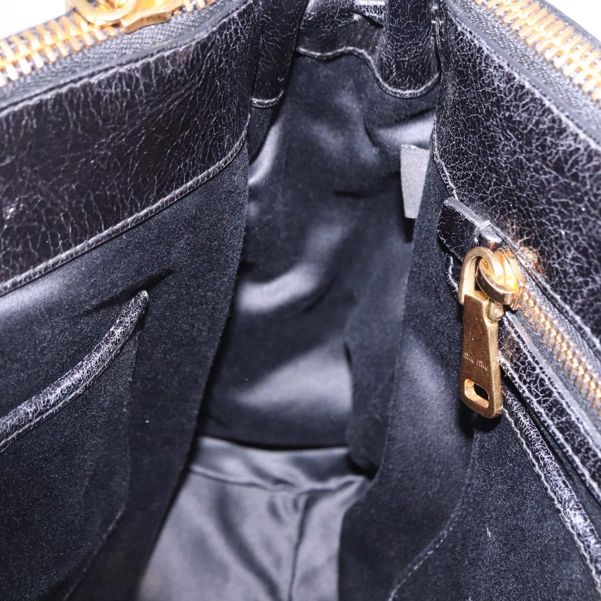 Miu Miu Hand Bag Leather 2way Black Gold Tone Auth ka5386M