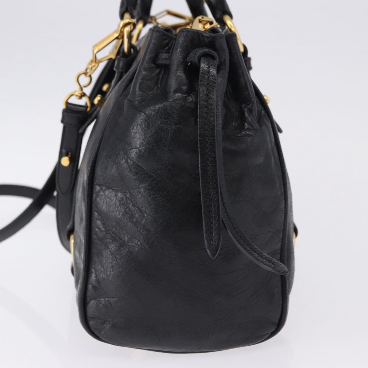Miu Miu Hand Bag Leather 2way Black Gold Tone Auth ka5386M
