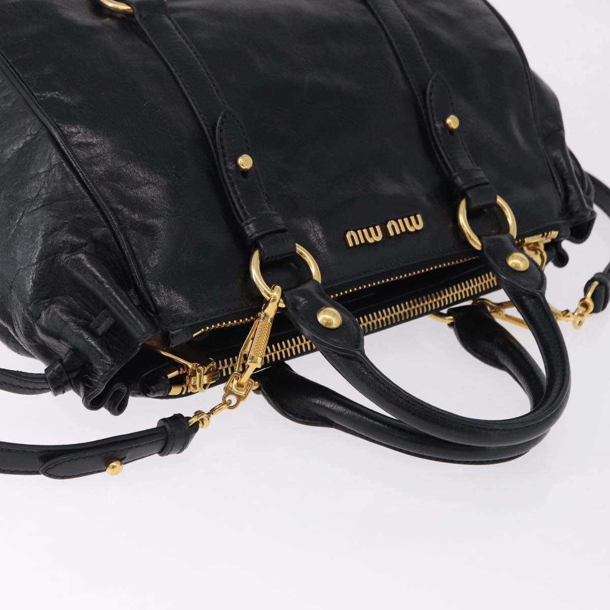 Miu Miu Hand Bag Leather 2way Black Gold Tone Auth ka5386M