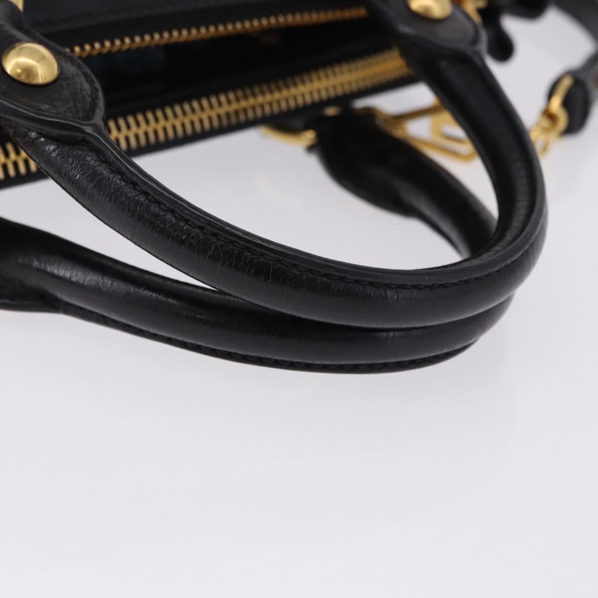 Miu Miu Hand Bag Leather 2way Black Gold Tone Auth ka5386M
