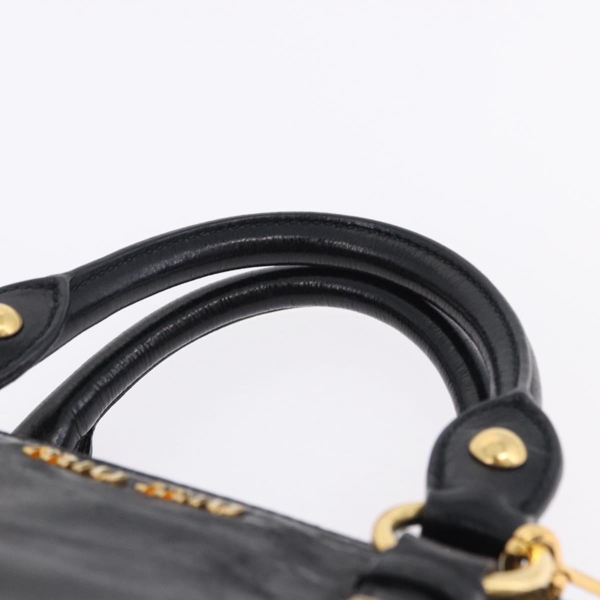 Miu Miu Hand Bag Leather 2way Black Gold Tone Auth ka5386M