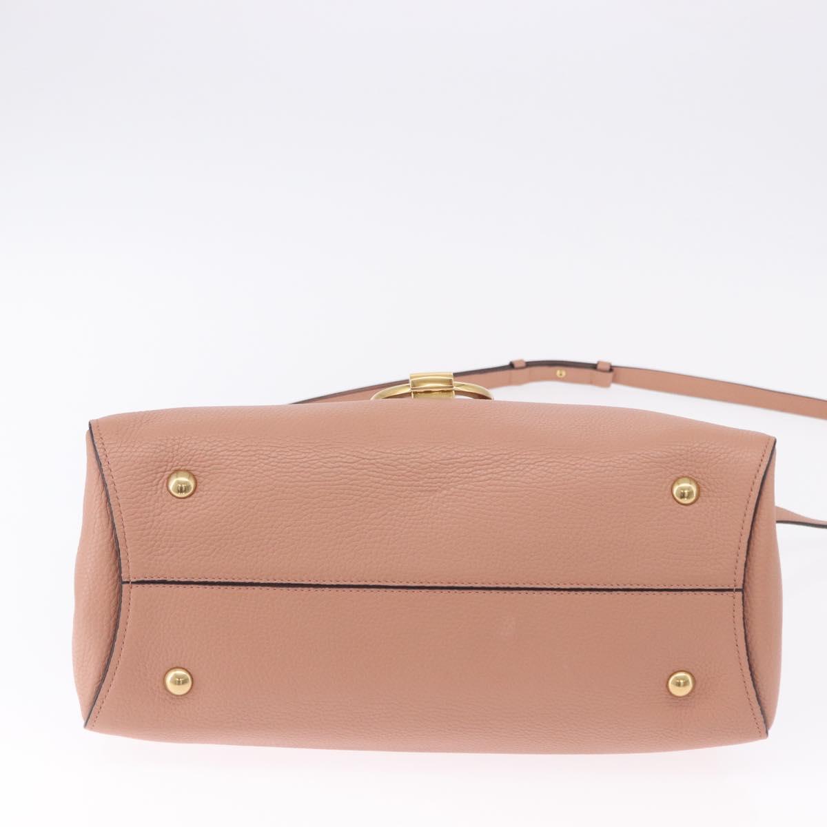 Salvatore Ferragamo Gancini Hand Bag Leather 2way Pink Gold Tone Auth ka5387V