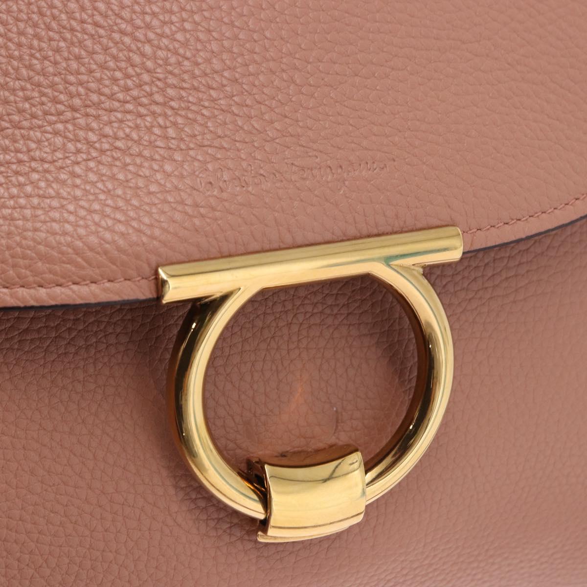 Salvatore Ferragamo Gancini Hand Bag Leather 2way Pink Gold Tone Auth ka5387V
