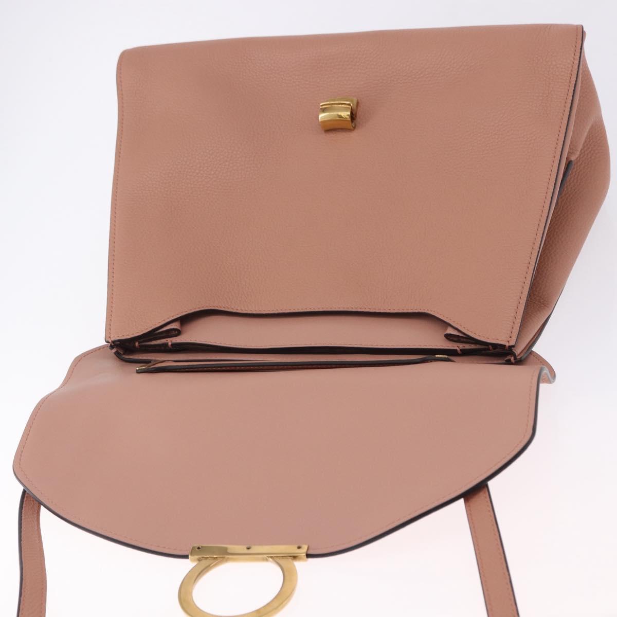 Salvatore Ferragamo Gancini Hand Bag Leather 2way Pink Gold Tone Auth ka5387V