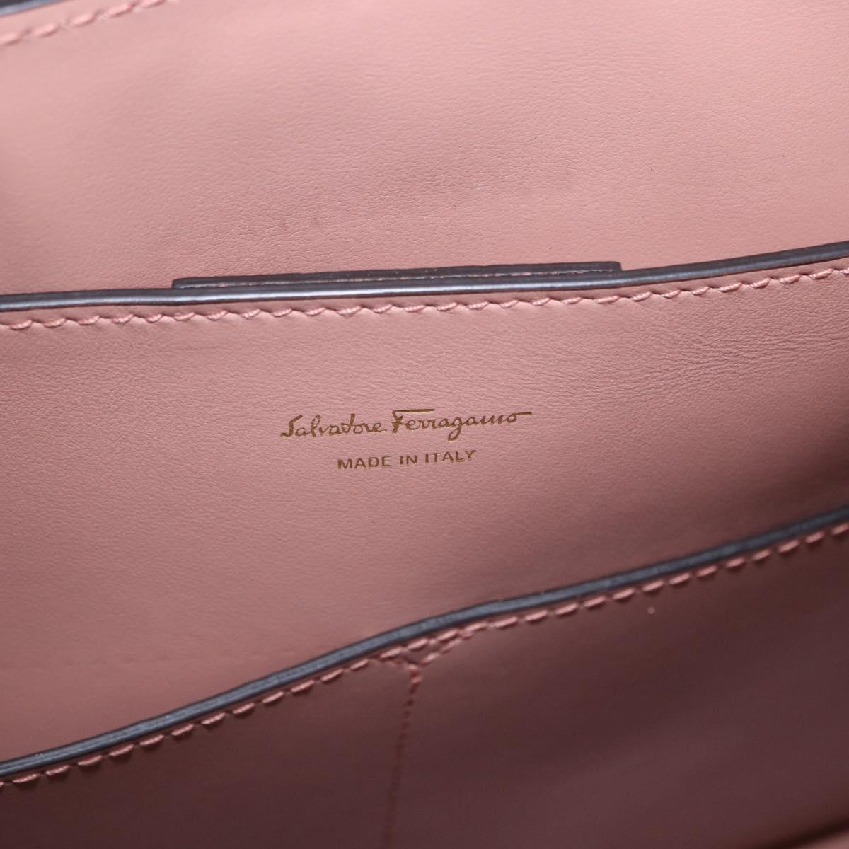 Salvatore Ferragamo Gancini Hand Bag Leather 2way Pink Gold Tone Auth ka5387V