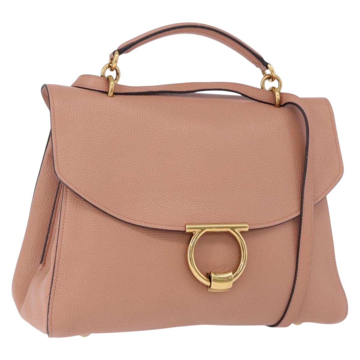 Salvatore Ferragamo Gancini Hand Bag Leather 2way Pink Gold Tone Auth ka5387V