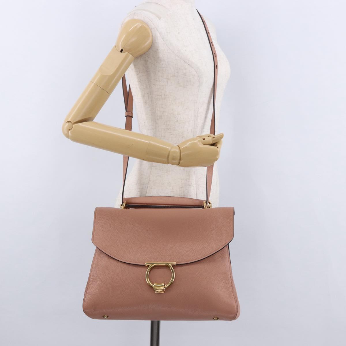 Salvatore Ferragamo Gancini Hand Bag Leather 2way Pink Gold Tone Auth ka5387V