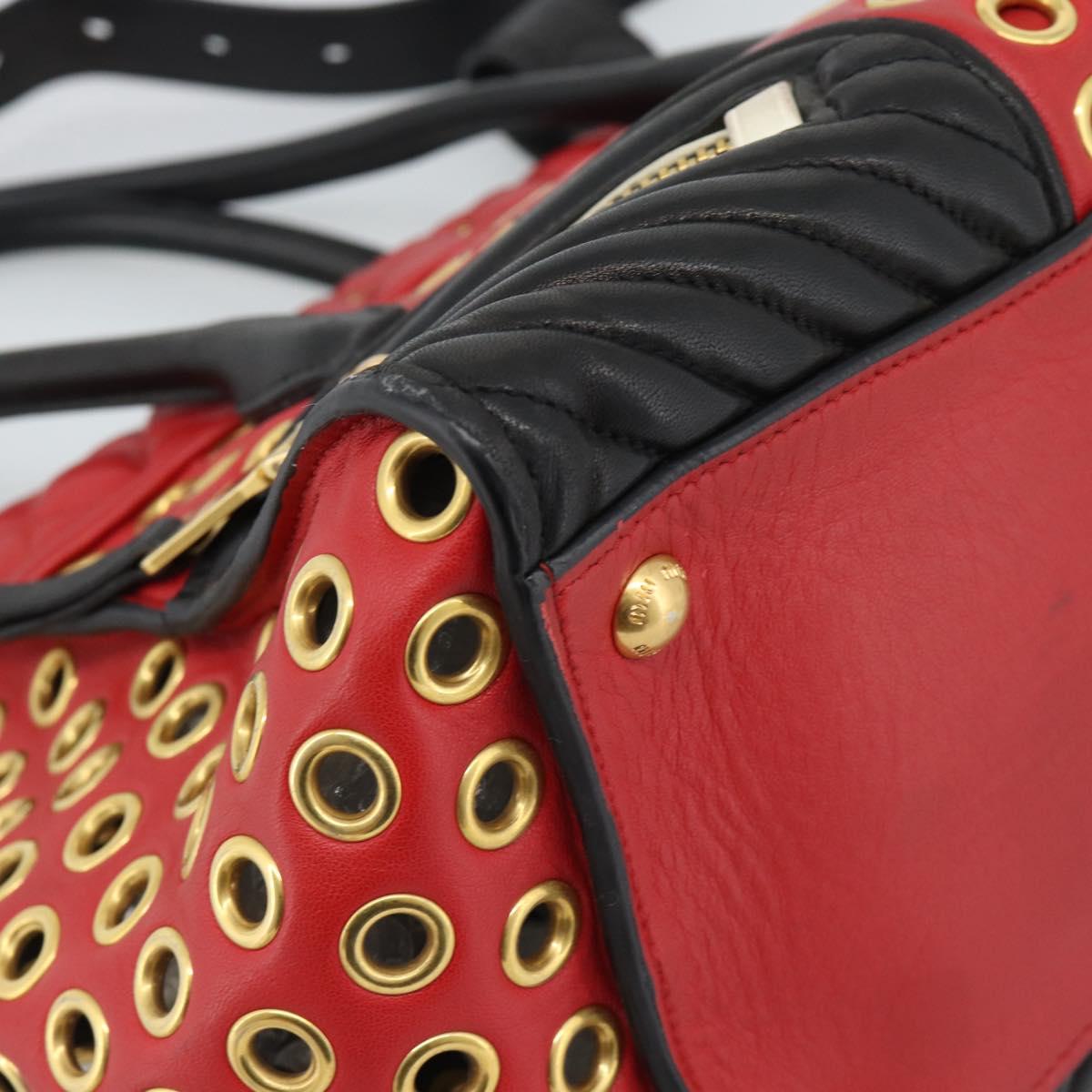 Miu Miu Hand Bag Leather 2way Black Gold Tone Auth ka5388V