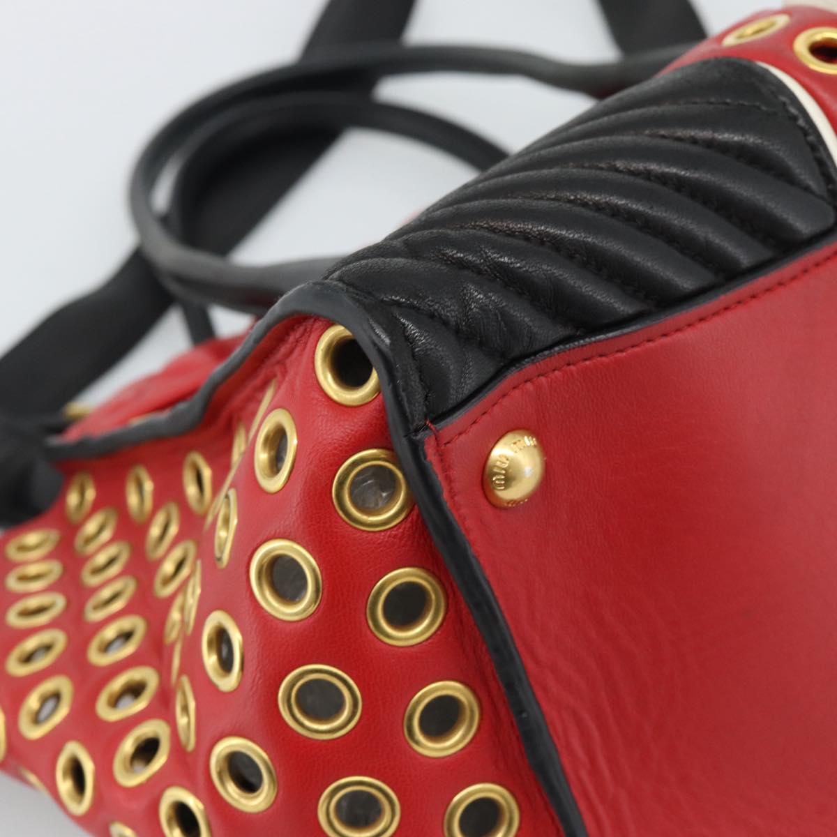 Miu Miu Hand Bag Leather 2way Black Gold Tone Auth ka5388V