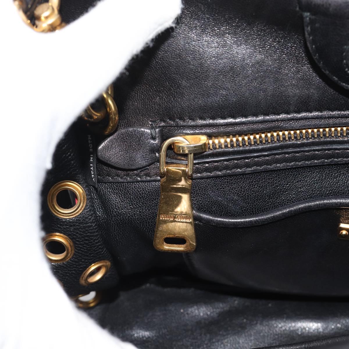 Miu Miu Hand Bag Leather 2way Black Gold Tone Auth ka5388V