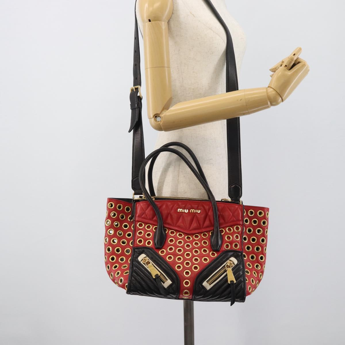 Miu Miu Hand Bag Leather 2way Black Gold Tone Auth ka5388V