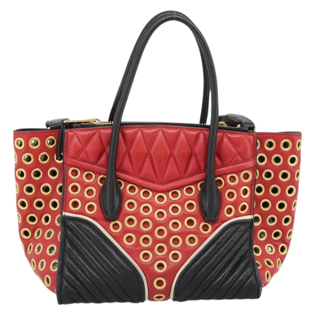 Miu Miu Hand Bag Leather 2way Black Gold Tone Auth ka5388V