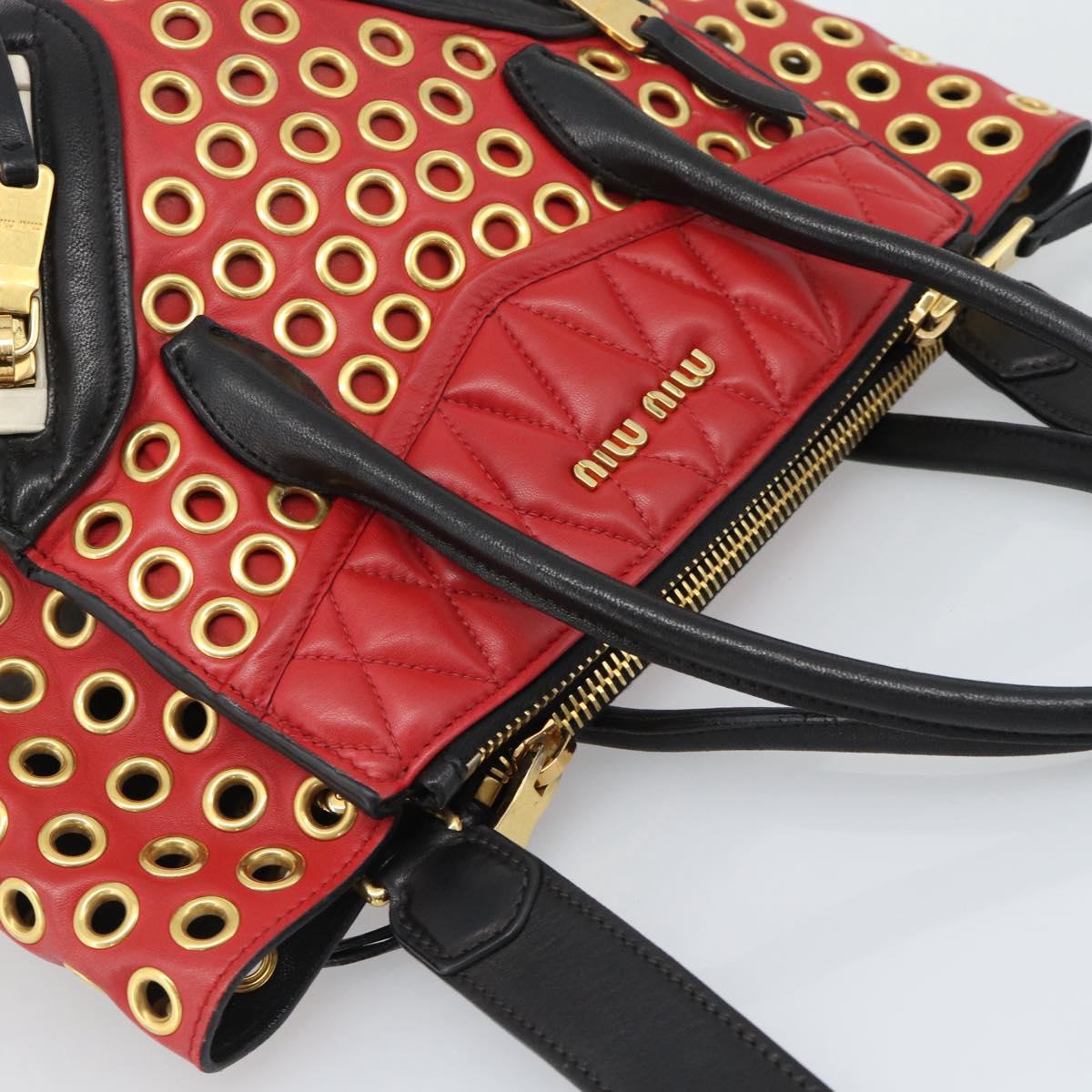 Miu Miu Hand Bag Leather 2way Black Gold Tone Auth ka5388V