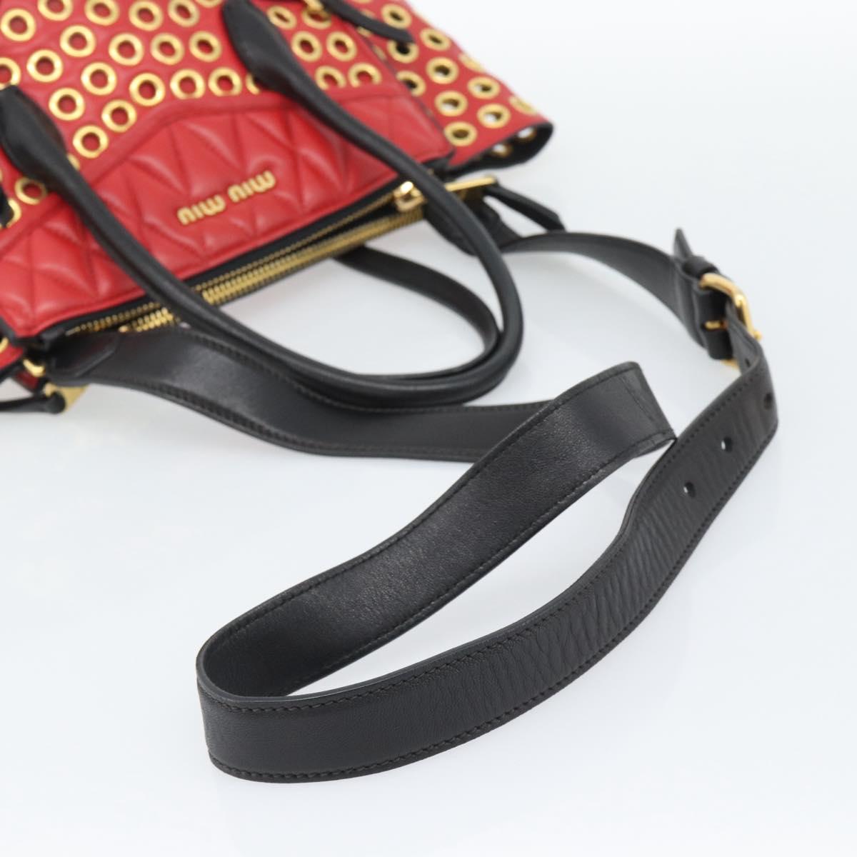 Miu Miu Hand Bag Leather 2way Black Gold Tone Auth ka5388V