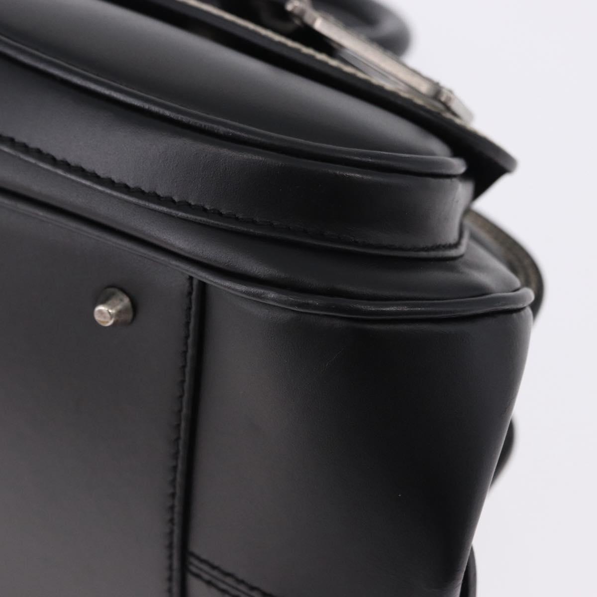 Christian Dior Hand Bag Leather Black Silver Auth ka5389M