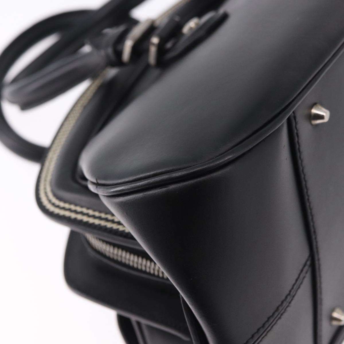 Christian Dior Hand Bag Leather Black Silver Auth ka5389M