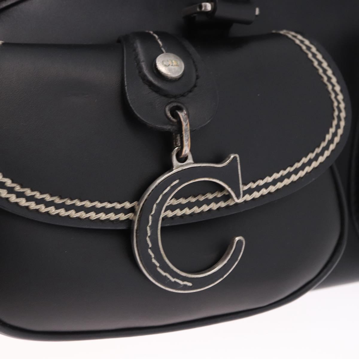 Christian Dior Hand Bag Leather Black Silver Auth ka5389M