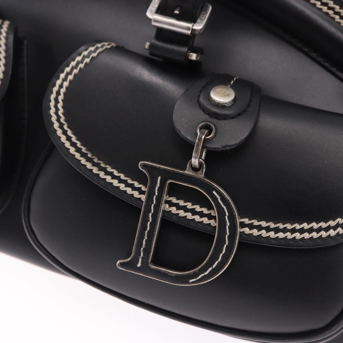 Christian Dior Hand Bag Leather Black Silver Auth ka5389M