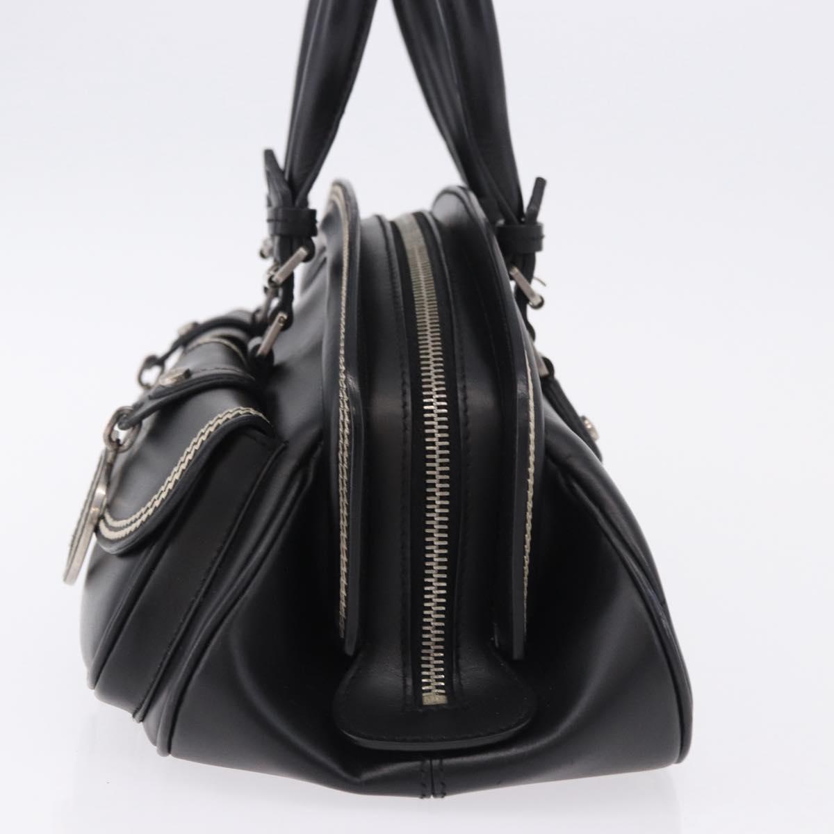 Christian Dior Hand Bag Leather Black Silver Auth ka5389M
