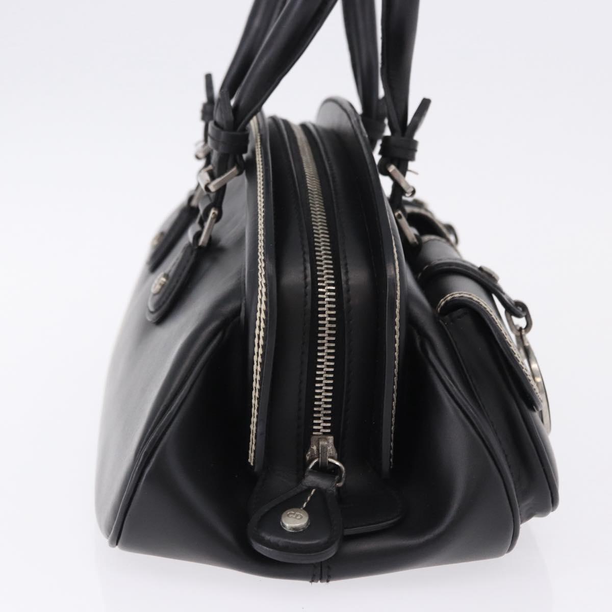 Christian Dior Hand Bag Leather Black Silver Auth ka5389M