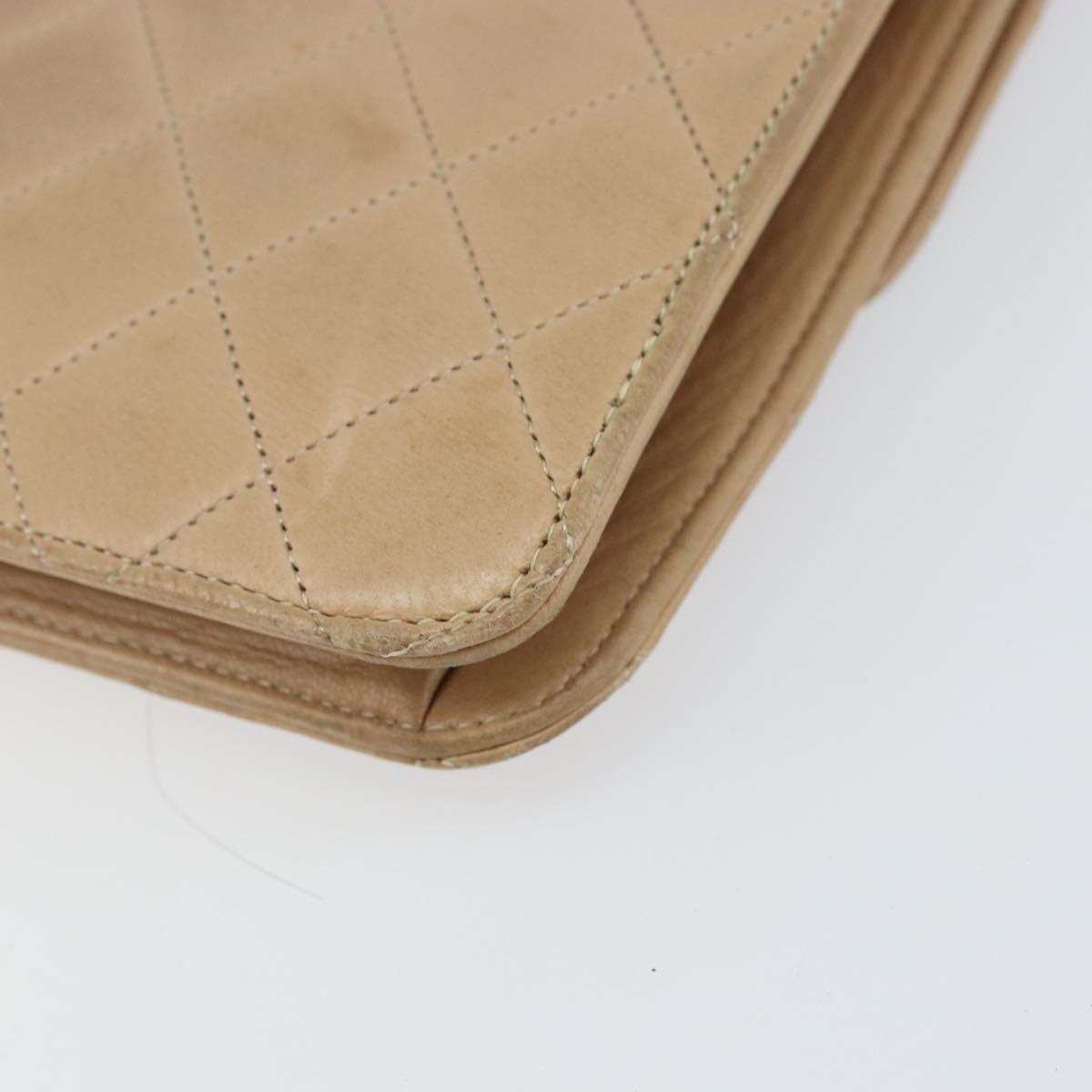 CHANEL Matelasse Chain Shoulder Bag Lamb Skin Beige Gold CC Auth ka539