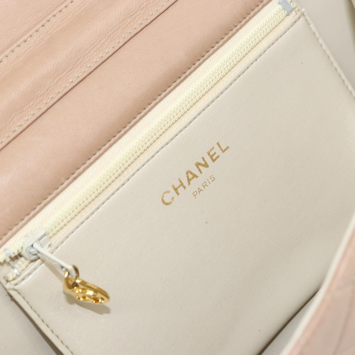 CHANEL Matelasse Chain Shoulder Bag Lamb Skin Beige Gold CC Auth ka539