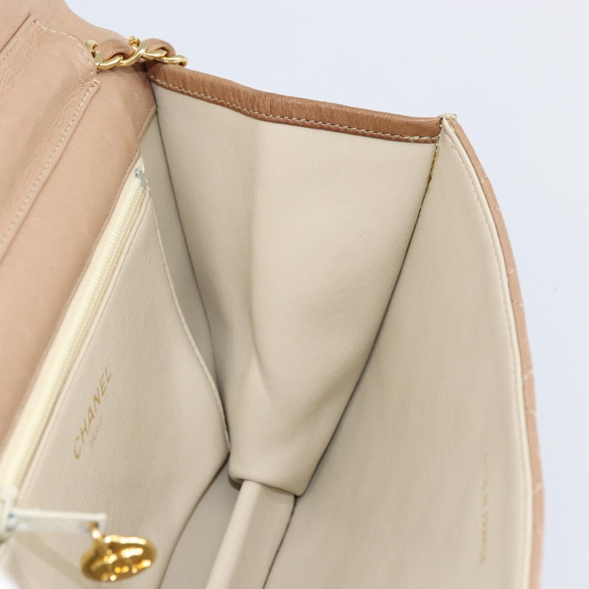 CHANEL Matelasse Chain Shoulder Bag Lamb Skin Beige Gold CC Auth ka539