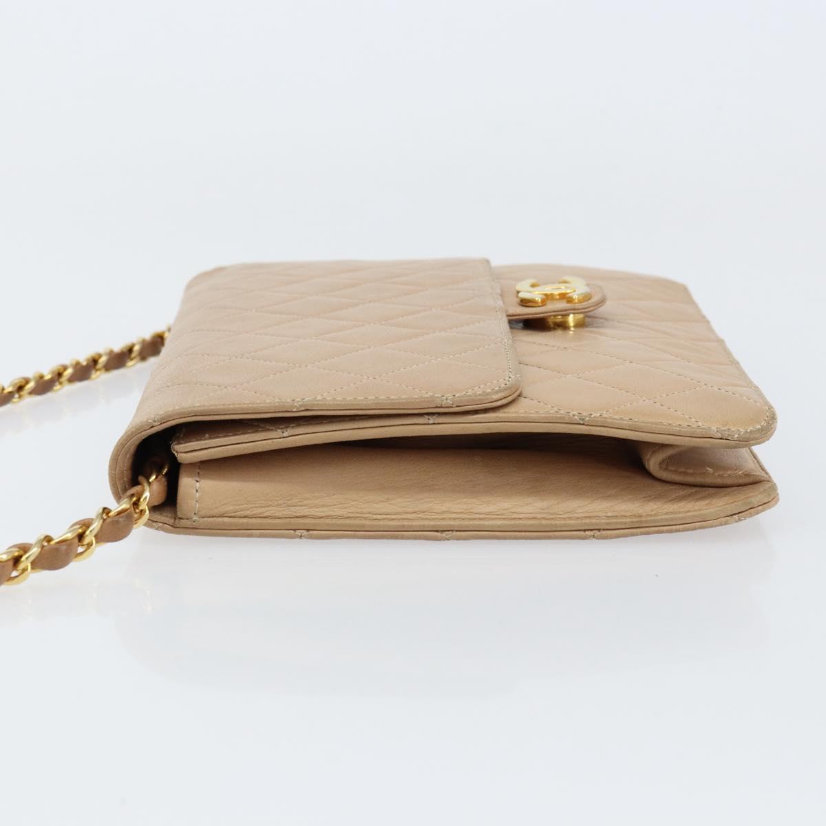 CHANEL Matelasse Chain Shoulder Bag Lamb Skin Beige Gold CC Auth ka539