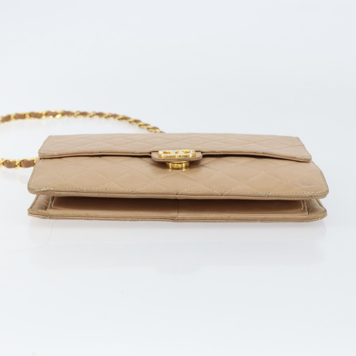 CHANEL Matelasse Chain Shoulder Bag Lamb Skin Beige Gold CC Auth ka539