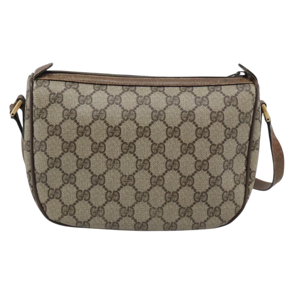 GUCCI GG Supreme Web Sherry Line Shoulder Bag PVC Leather Beige Gold Auth ka5390