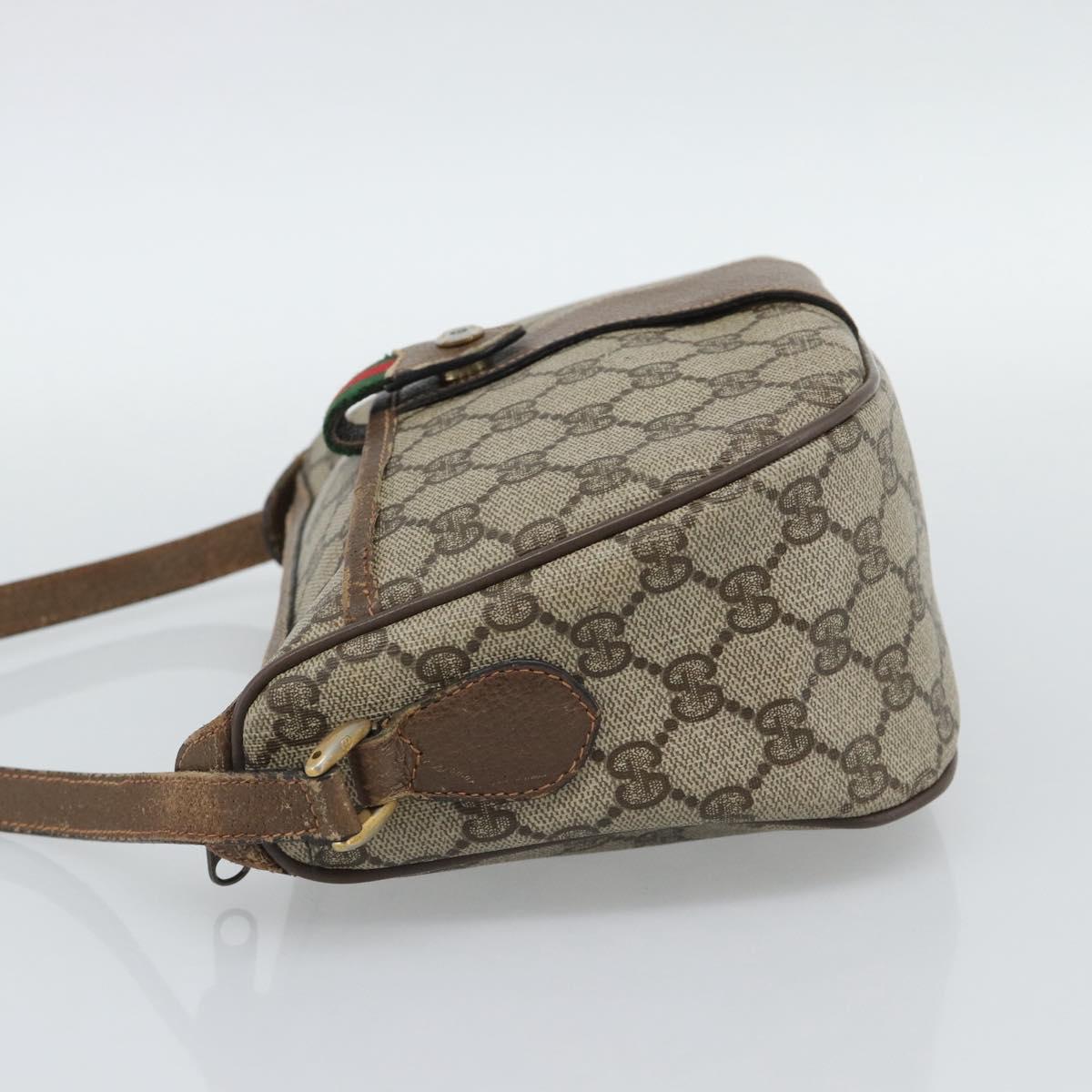 GUCCI GG Supreme Web Sherry Line Shoulder Bag PVC Leather Beige Gold Auth ka5390