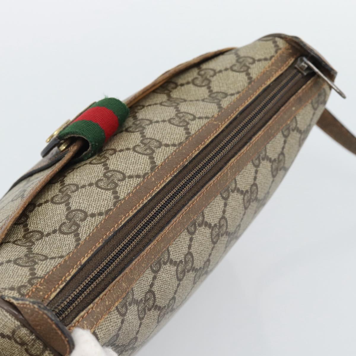 GUCCI GG Supreme Web Sherry Line Shoulder Bag PVC Leather Beige Gold Auth ka5390