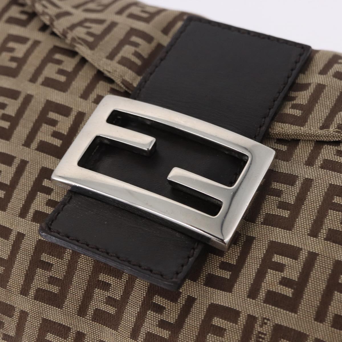 FENDI Zucchino Canvas Mamma Baguette Shoulder Bag Beige 8BR003 Auth ka5393V