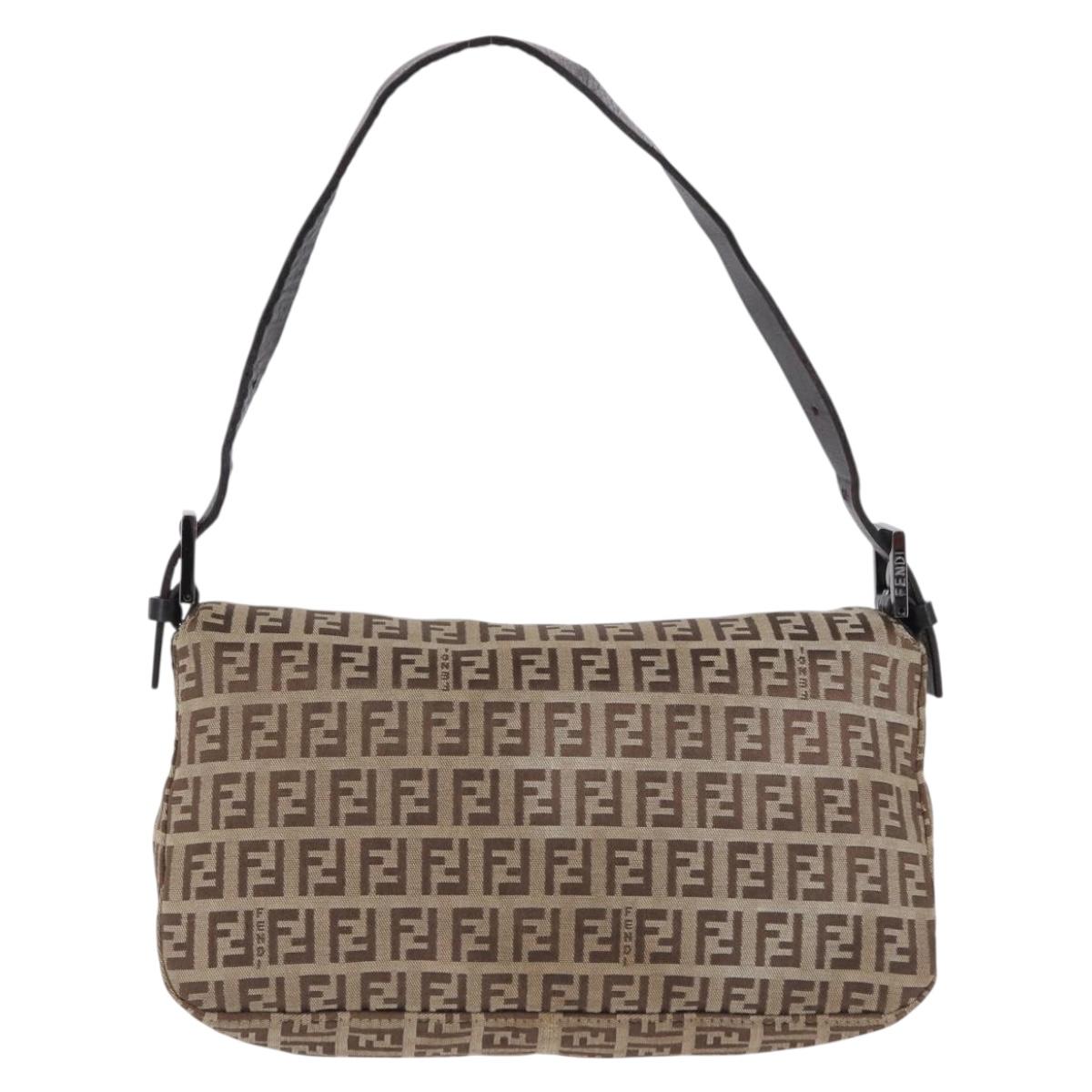 FENDI Zucchino Canvas Mamma Baguette Shoulder Bag Beige 8BR003 Auth ka5393V