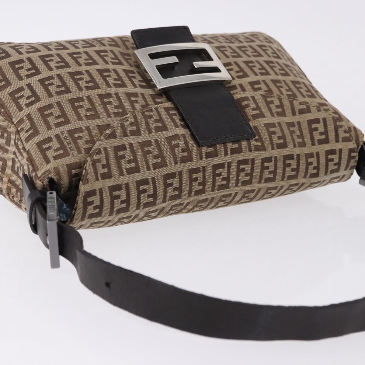 FENDI Zucchino Canvas Mamma Baguette Shoulder Bag Beige 8BR003 Auth ka5393V
