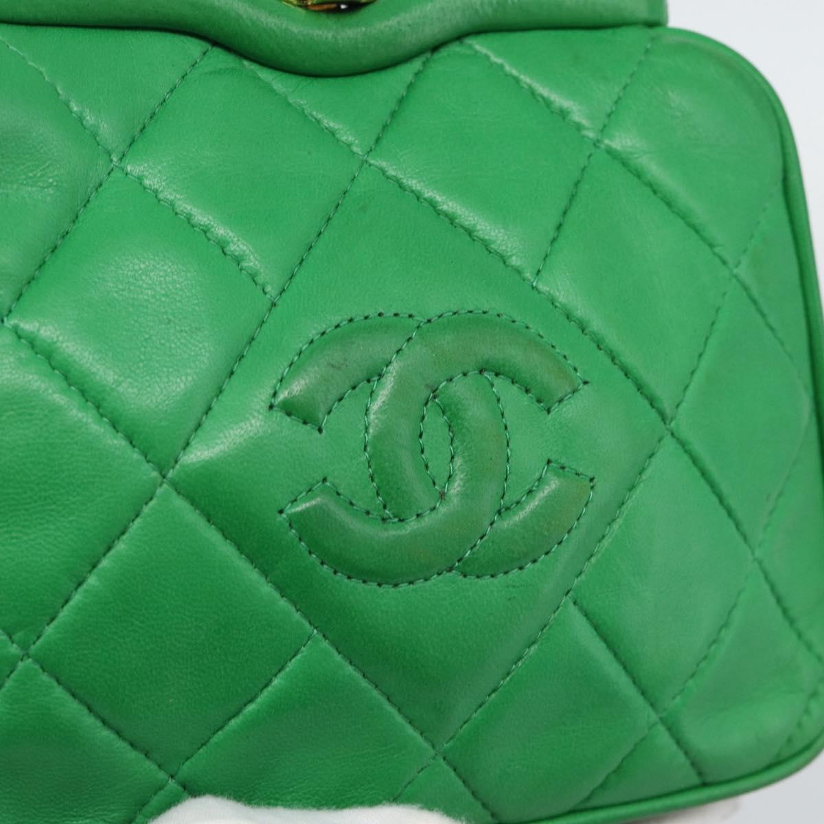 CHANEL COCO Mark Matelasse Chain Shoulder Bag Lamb Skin Green Gold Auth ka5394V