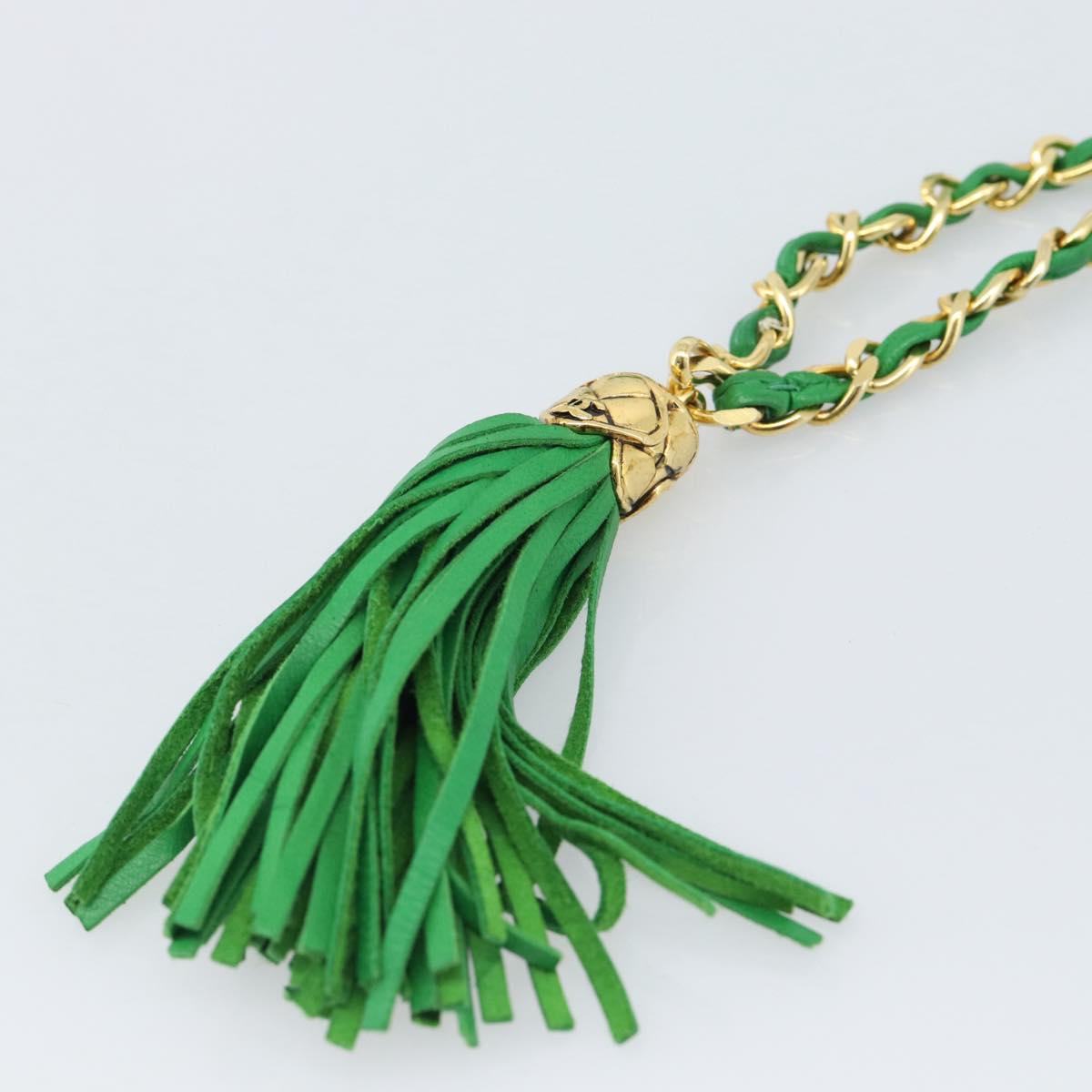 CHANEL COCO Mark Matelasse Chain Shoulder Bag Lamb Skin Green Gold Auth ka5394V