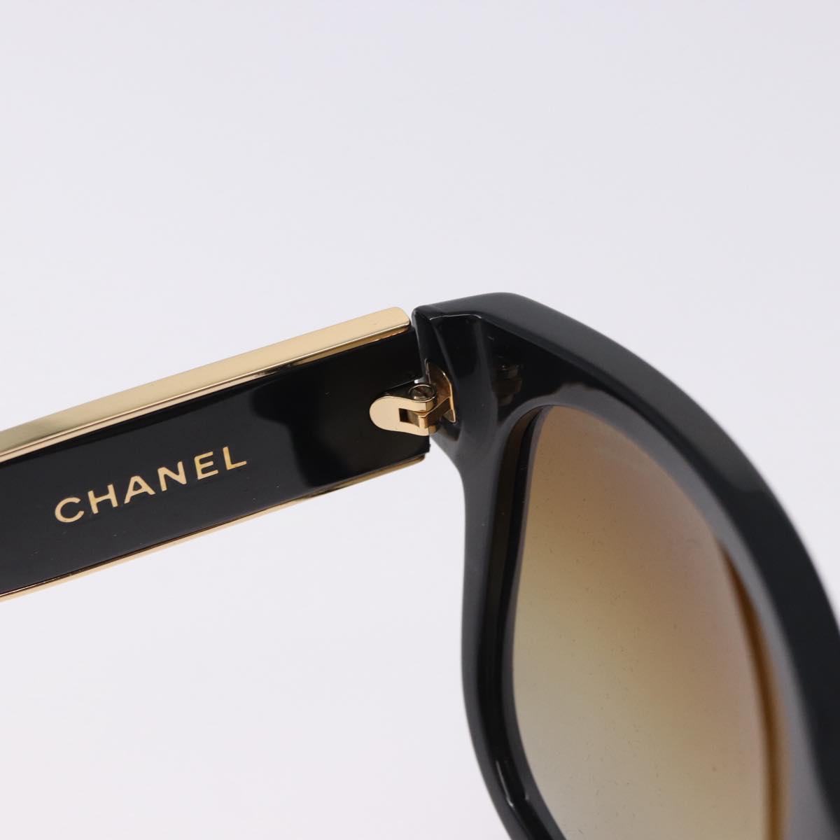 CHANEL Sunglasses Plastic Black Gold Tone CC Auth ka5399