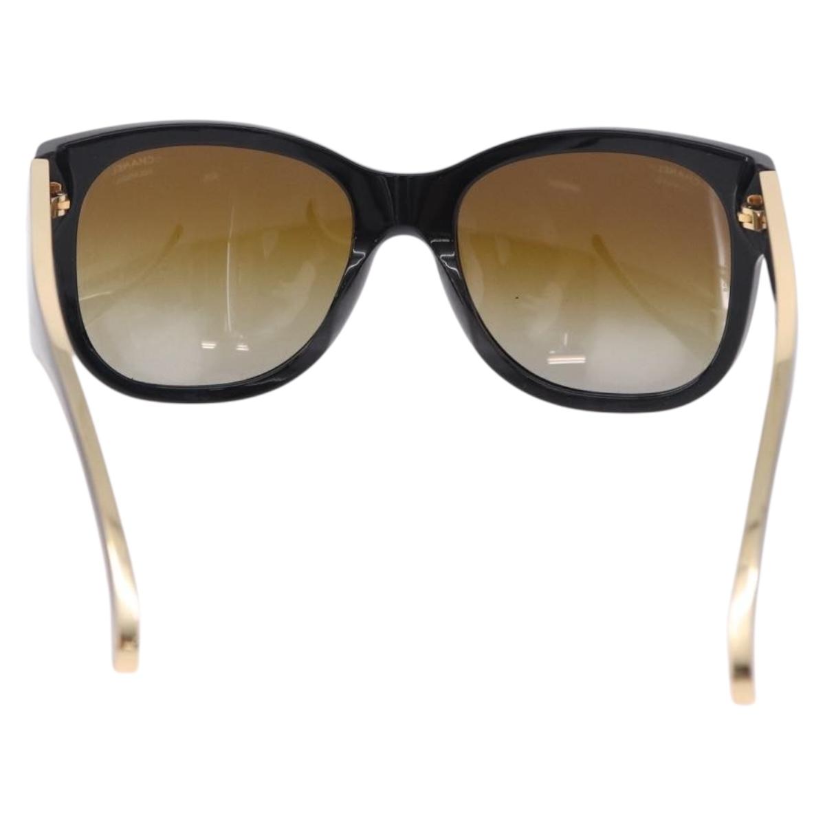 CHANEL Sunglasses Plastic Black Gold Tone CC Auth ka5399