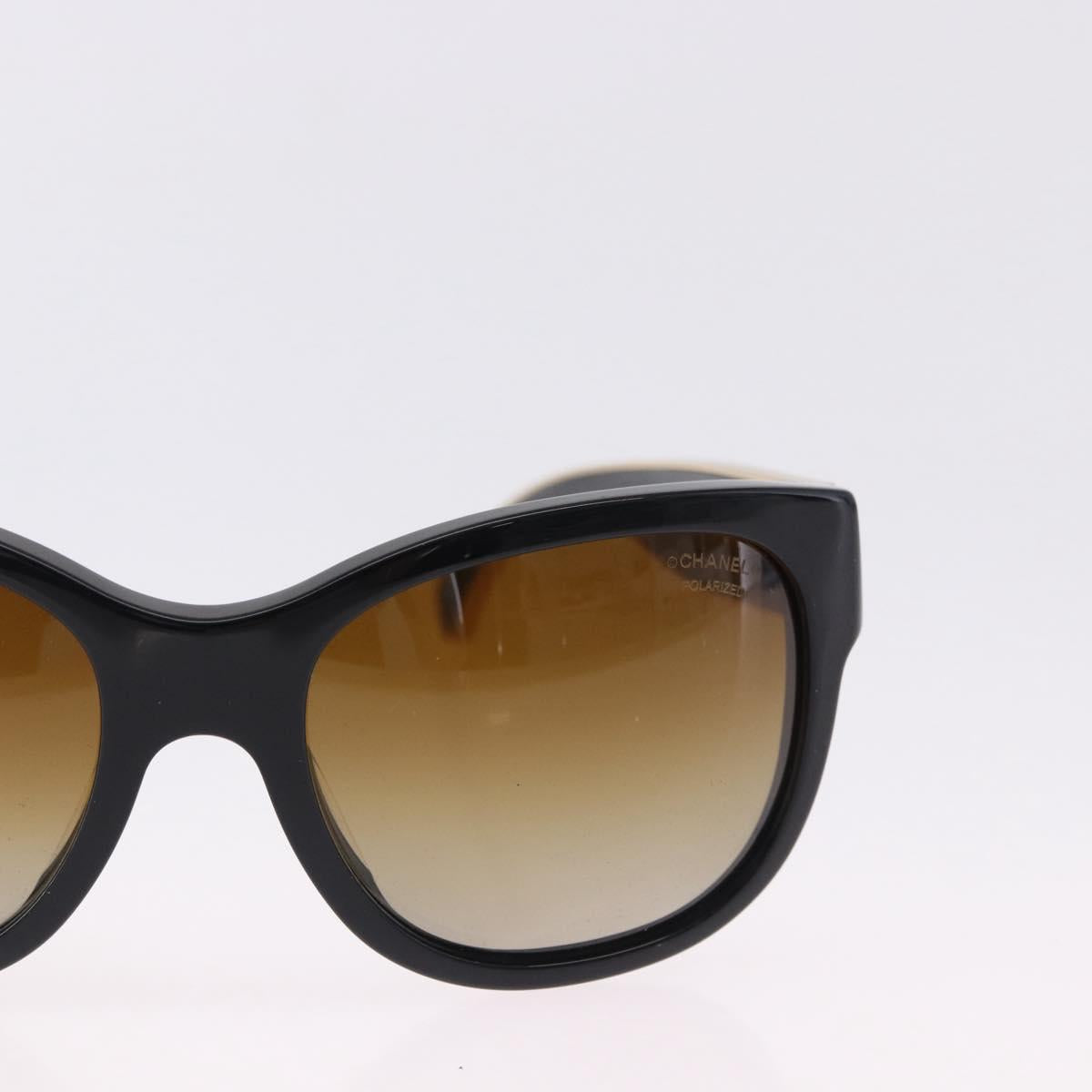 CHANEL Sunglasses Plastic Black Gold Tone CC Auth ka5399