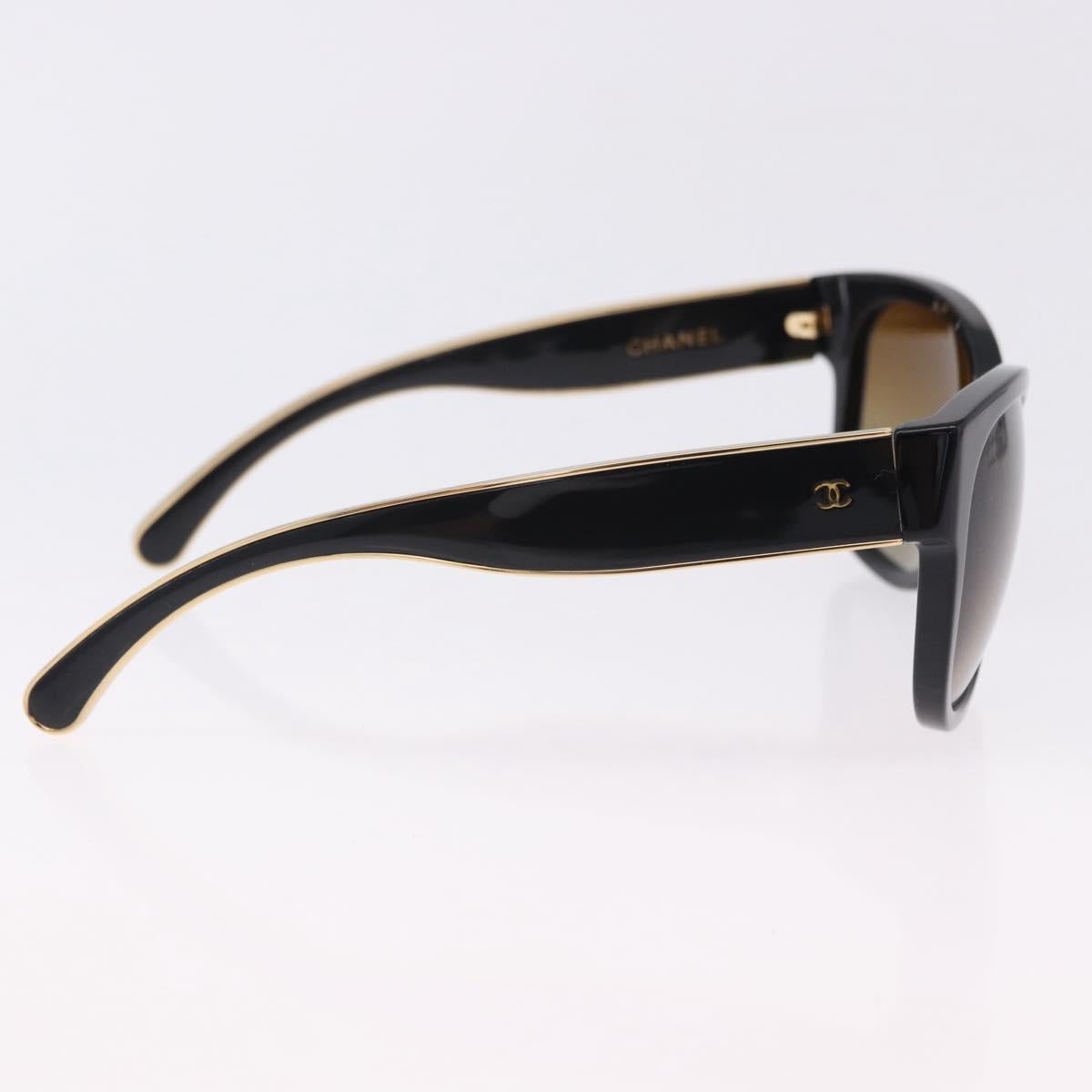 CHANEL Sunglasses Plastic Black Gold Tone CC Auth ka5399