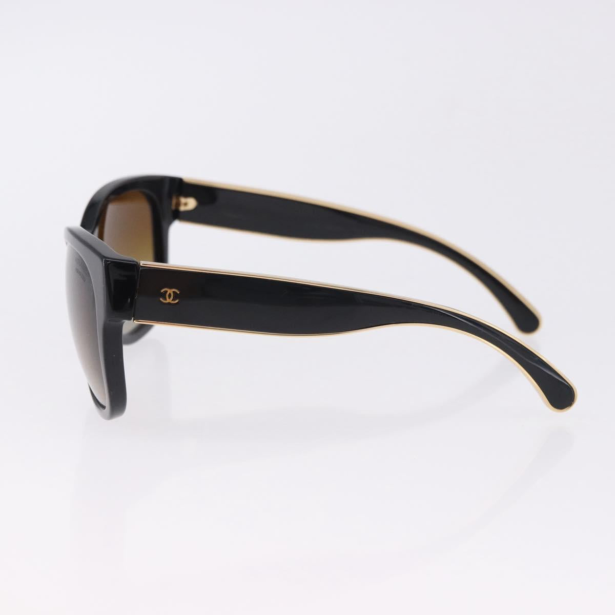 CHANEL Sunglasses Plastic Black Gold Tone CC Auth ka5399