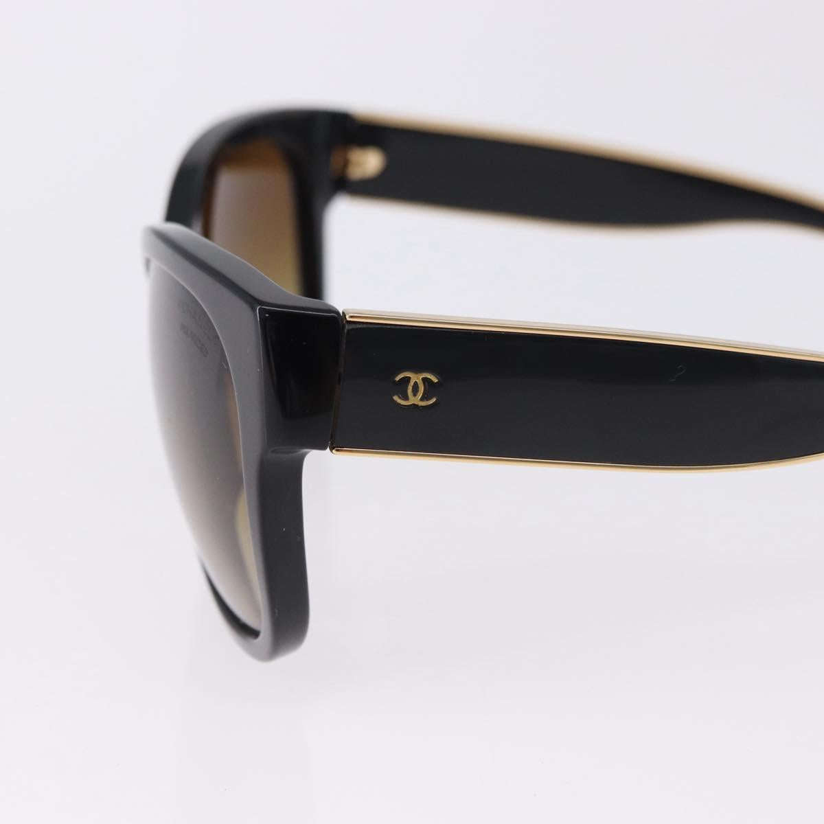 CHANEL Sunglasses Plastic Black Gold Tone CC Auth ka5399