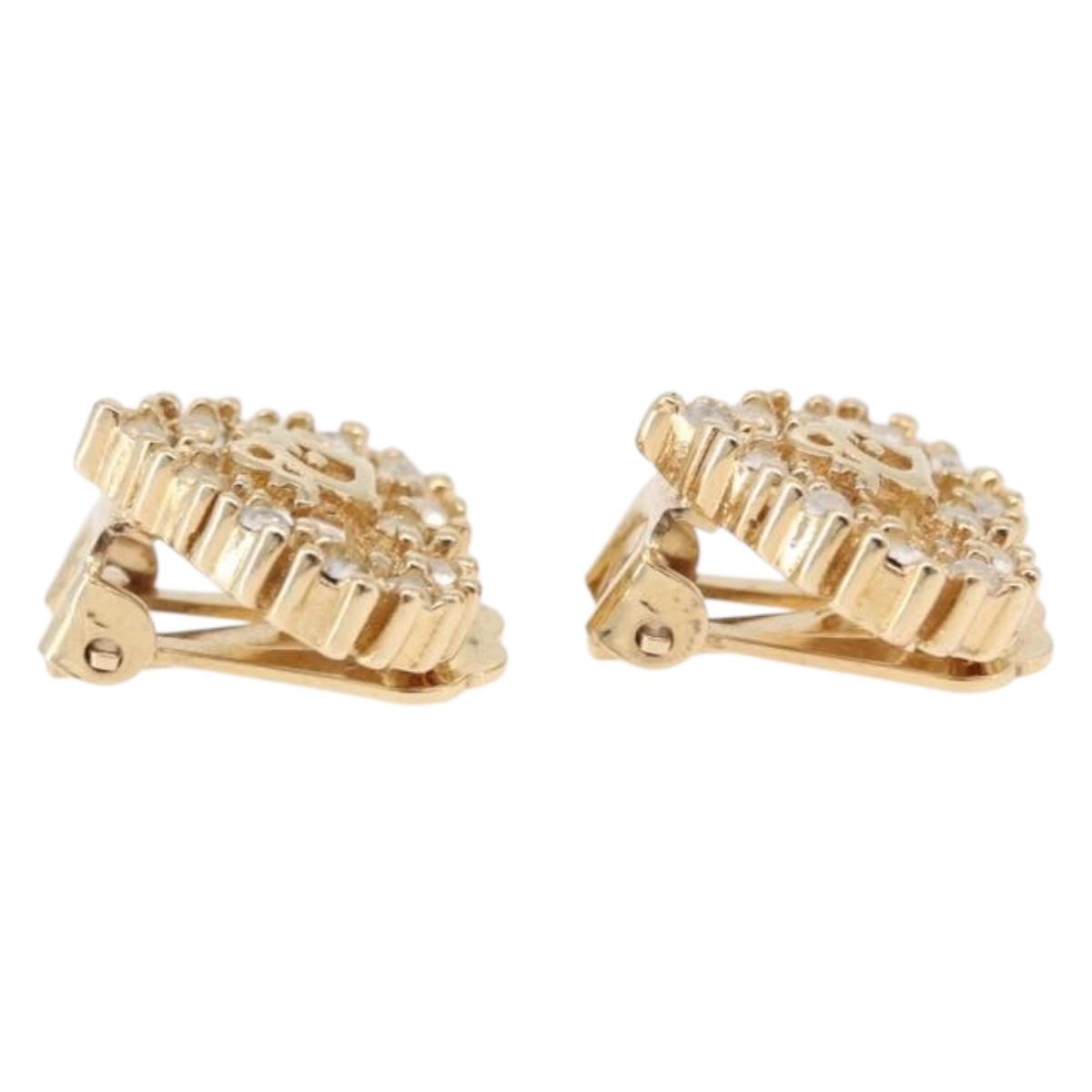 Christian Dior Earring Metal Gold White Auth ka5400