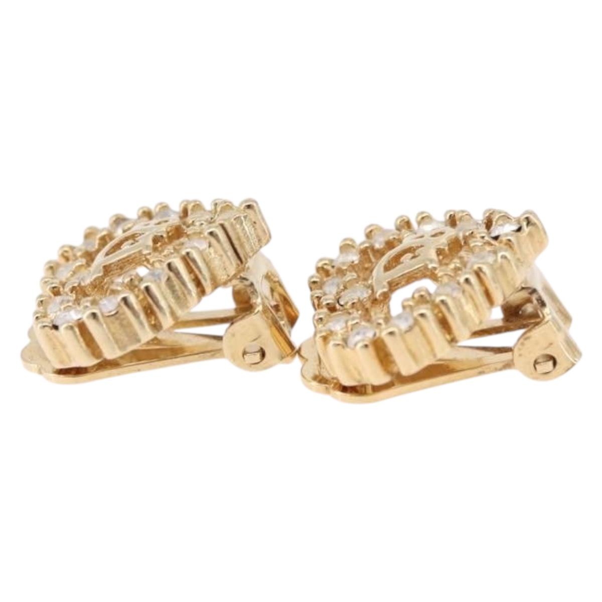 Christian Dior Earring Metal Gold White Auth ka5400