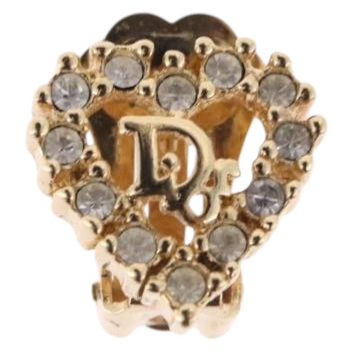 Christian Dior Earring Metal Gold White Auth ka5400