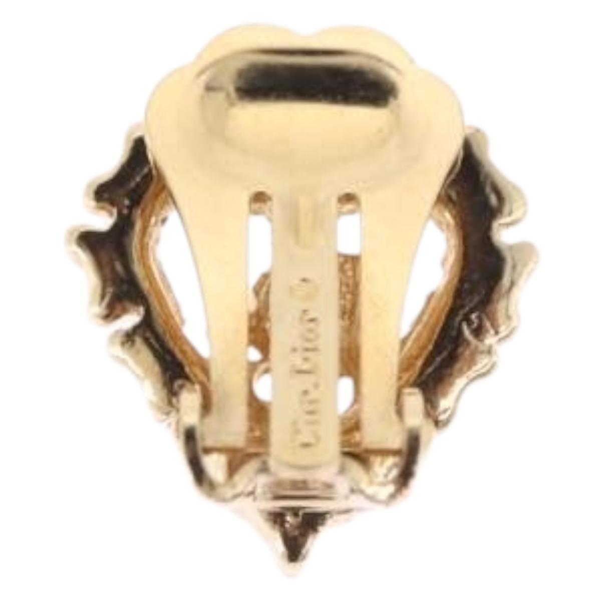 Christian Dior Earring Metal Gold White Auth ka5400