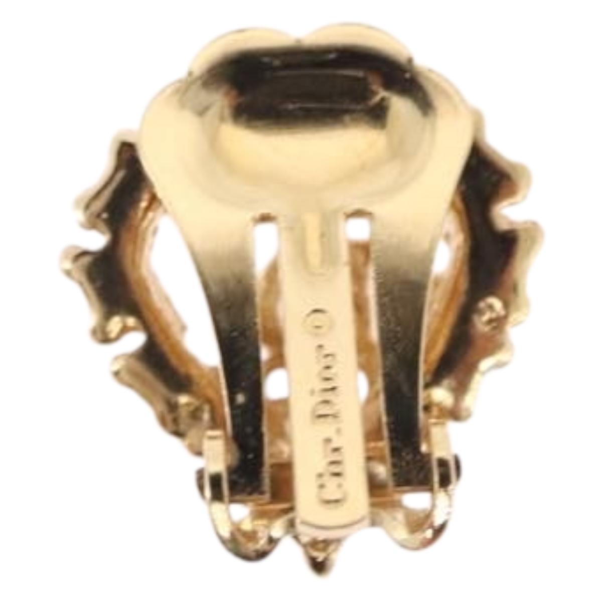 Christian Dior Earring Metal Gold White Auth ka5400